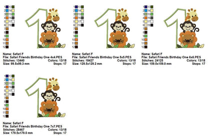 Safari Birthday Numbers 1-11 - Applique - Machine Embroidery Design