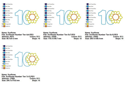 Sunny Number Ten - Appliqué - Machine Embroidery Design