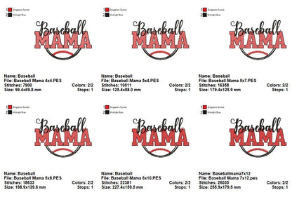 Baseball Mama - Sketch Stitch - Machine Embroidery Design