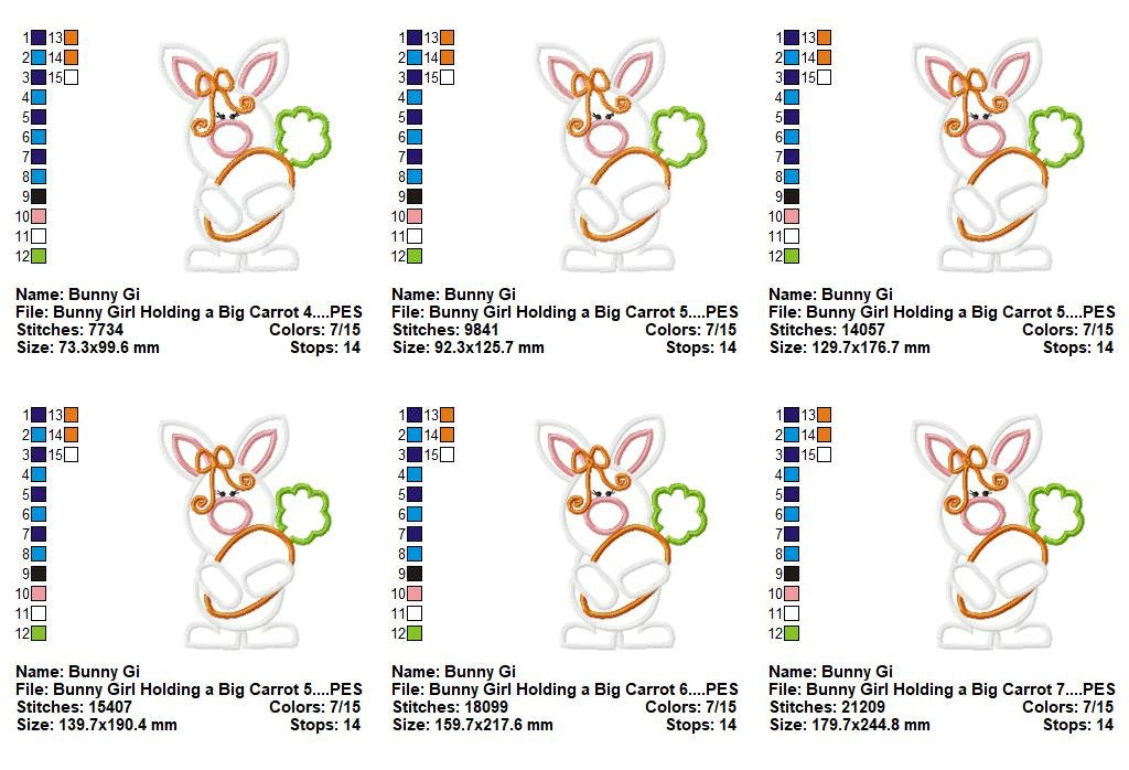 Cute Bunny Girl with Carrot – Appliqué – Machine Embroidery Design