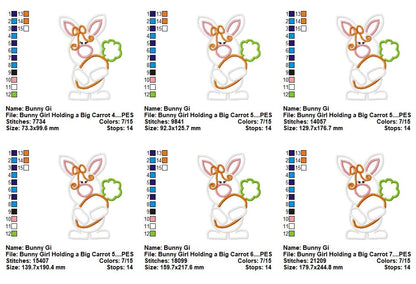 Cute Bunny Girl with Carrot – Appliqué – Machine Embroidery Design