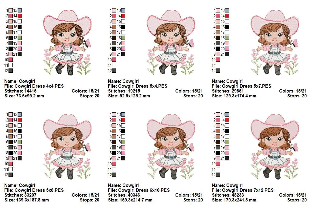 🌸 Little Cowgirl Charm 🤠 – Fill Stitch – Machine Embroidery Design