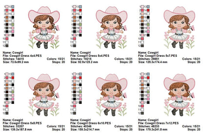 🌸 Little Cowgirl Charm 🤠 – Fill Stitch – Machine Embroidery Design