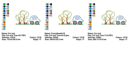 Sweet Little Car and Trees Scene - Appliqué – Machine Embroidery Design