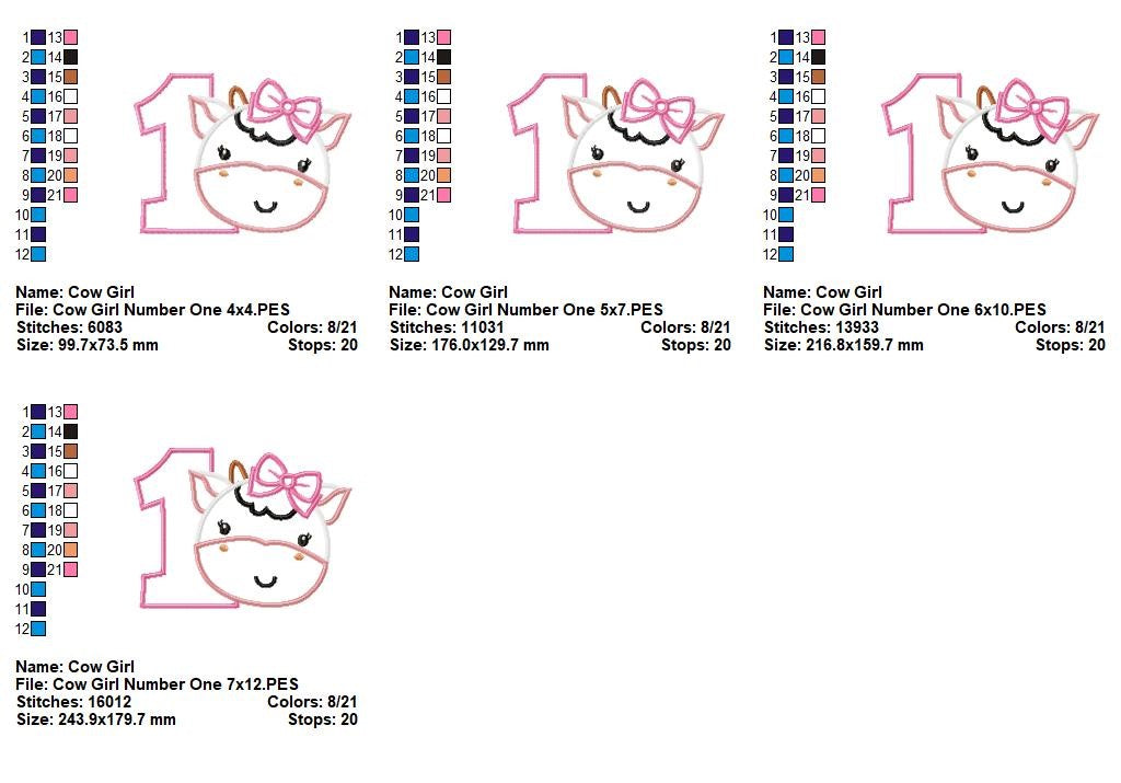 Cow Girl Numbers Collection - Applique - Machine Embroidery Design