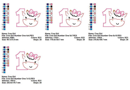 Cow Girl Numbers Collection - Applique - Machine Embroidery Design