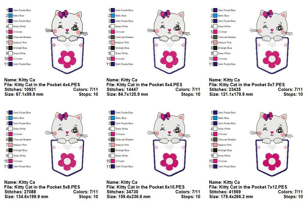 Kitty Cat in the Pocket - Appliqué - Machine Embroidery Design