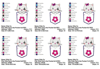 Kitty Cat in the Pocket - Appliqué - Machine Embroidery Design