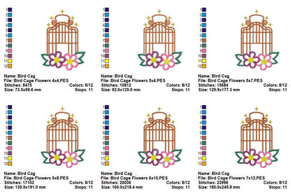 Vintage Bird Cage Flowers - Appliqué - Machine Embroidery Design