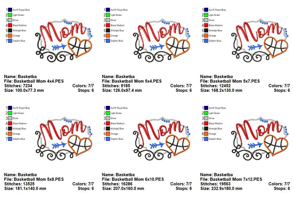 Basketball Mom Heart - Appliqué - Machine Embroidery Design