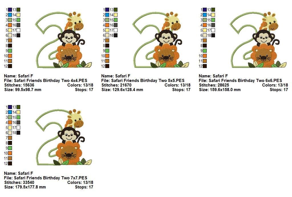 Safari Birthday Numbers 1-11 - Applique - Machine Embroidery Design