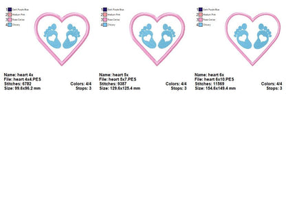 Baby Feet Heart – Appliqué – Machine Embroidery Design