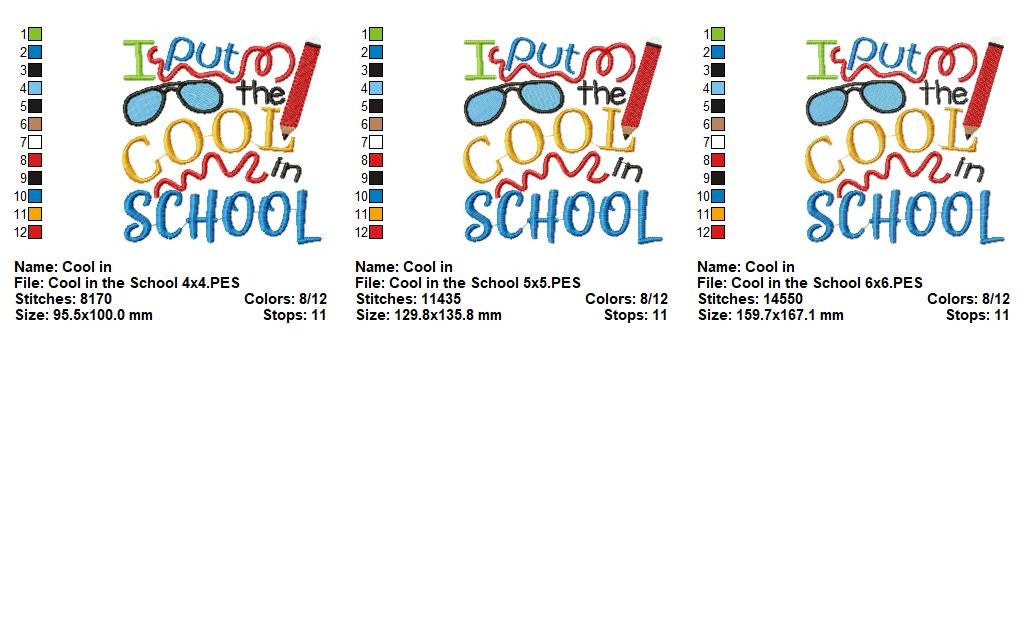 I Put the Cool in School Quote - Satin Stitch – Machine Embroidery Design