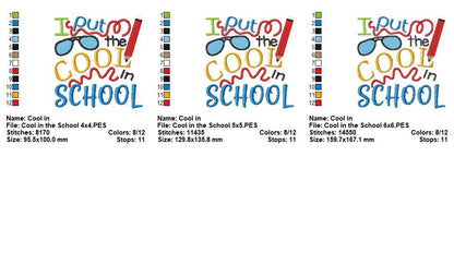 I Put the Cool in School Quote - Satin Stitch – Machine Embroidery Design