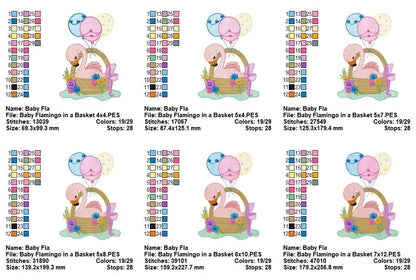 Baby Flamingo In Basket - Fill Stitch – Machine Embroidery Design