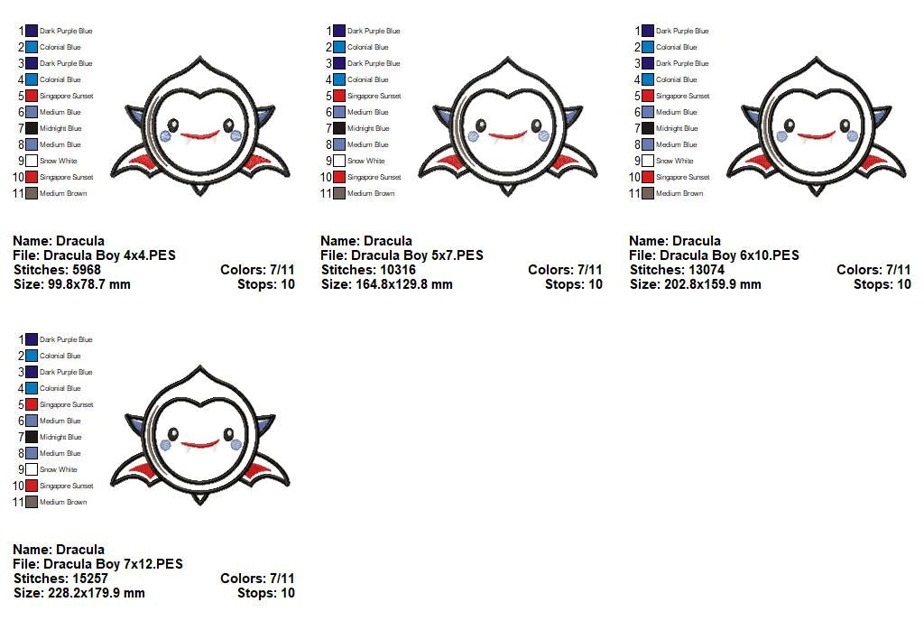 Cute Dracula Boy - Appliqué - Machine Embroidery Design