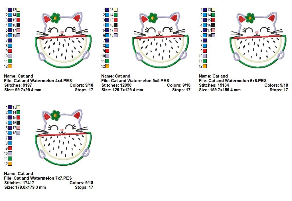 Watermelon Kitty - Appliqué – Machine Embroidery Design