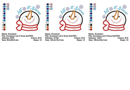 Let It Snow Snowman - Appliqué - Machine Embroidery Design