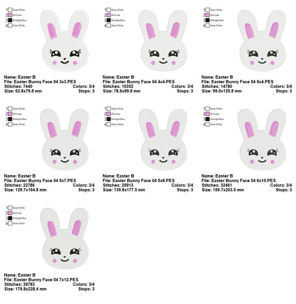 Cute Easter Bunny Faces Collection – Fill Stitch – Machine Embroidery Design