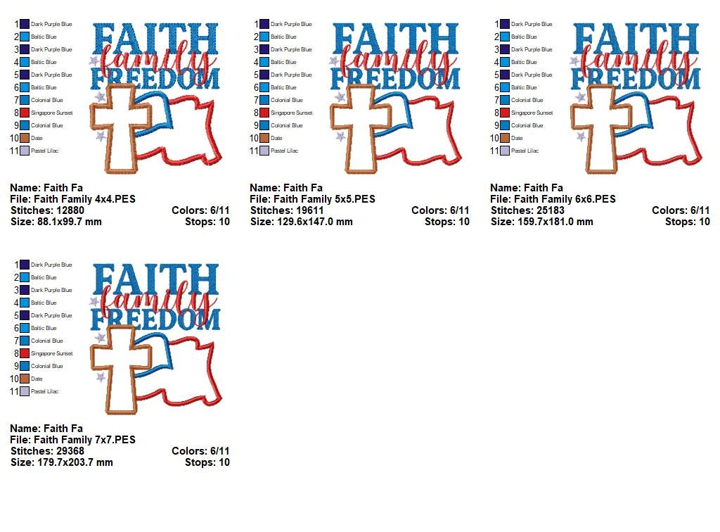 🇺🇸 Faith Family Freedom ✝️ – Applique – Machine Embroidery Design