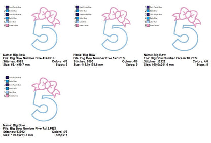Big Bow Numbers Set 0–9 – Appliqué – Machine Embroidery Design