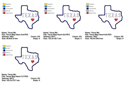 Texas Map Heart – Appliqué – Machine Embroidery Design