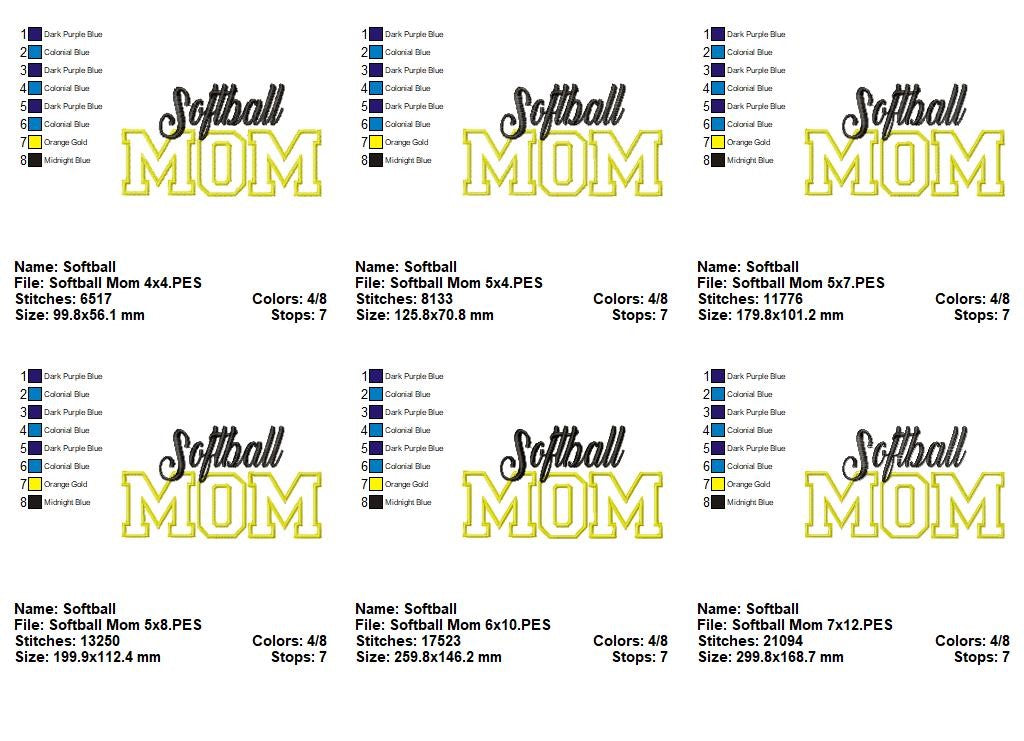 Softball Mom - Appliqué - Machine Embroidery Design
