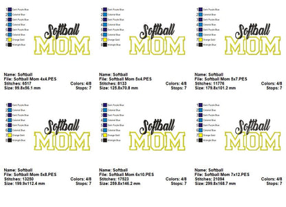 Softball Mom - Appliqué - Machine Embroidery Design