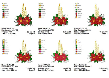 Christmas Candle Poinsettia Arrangement - Fill Stitch – Machine Embroidery Design
