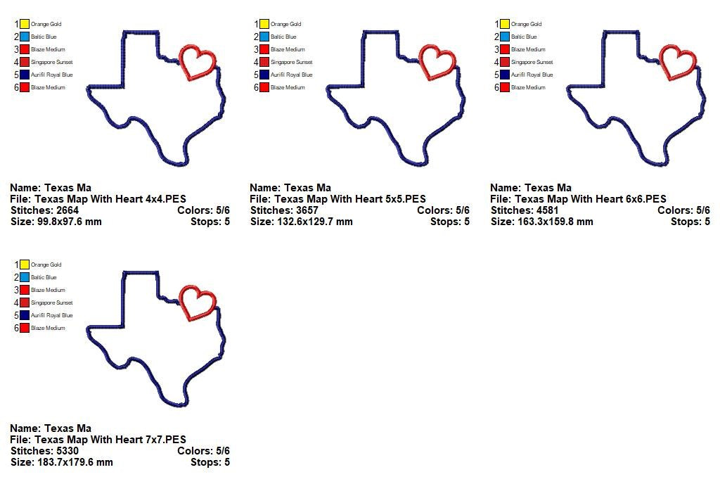 Texas Map with Heart - Appliqué – Machine Embroidery Design