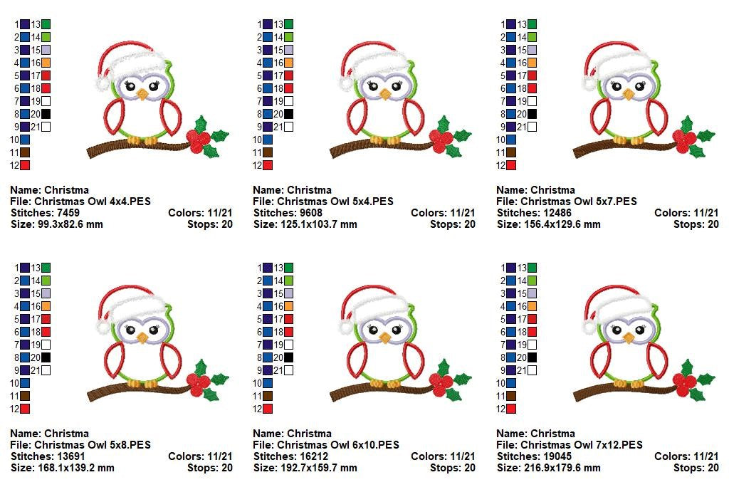 Holly Jolly Christmas Owl - Appliqué - Machine Embroidery Design