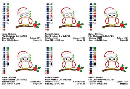 Holly Jolly Christmas Owl - Appliqué - Machine Embroidery Design