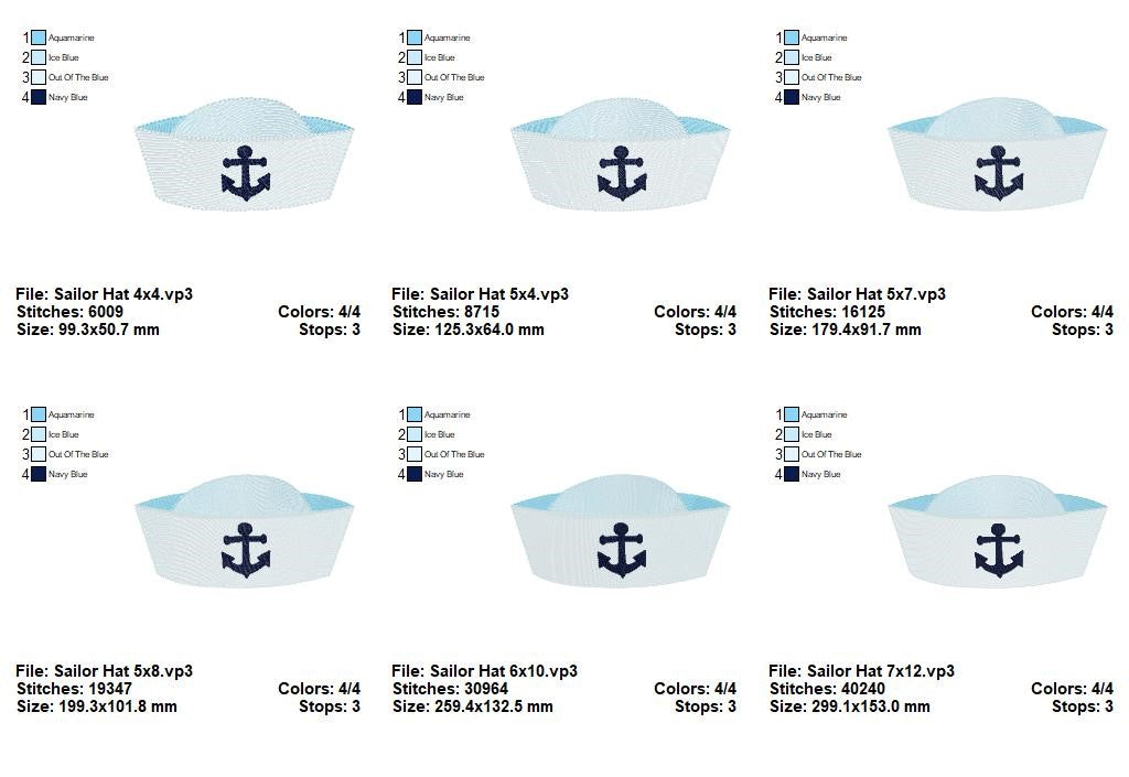 Classic Sailor Hat with Anchor - Sketch Stitch - Machine Embroidery Design