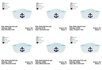 Classic Sailor Hat with Anchor - Sketch Stitch - Machine Embroidery Design