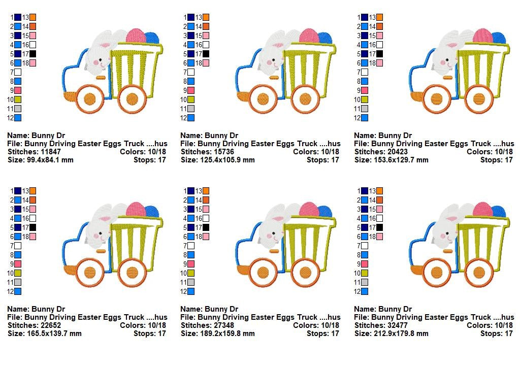 Bunny Driving Easter Eggs Truck - Appliqué - Machine Embroidery Design