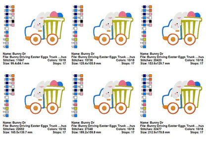 Bunny Driving Easter Eggs Truck - Appliqué - Machine Embroidery Design