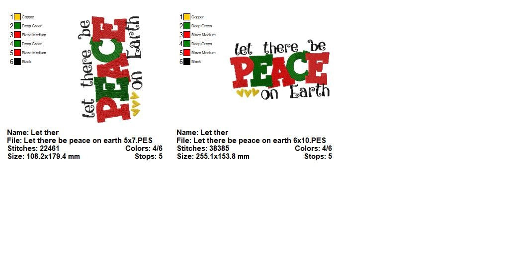 Let There Be Peace on Earth – Fill Stitch – Machine Embroidery Design