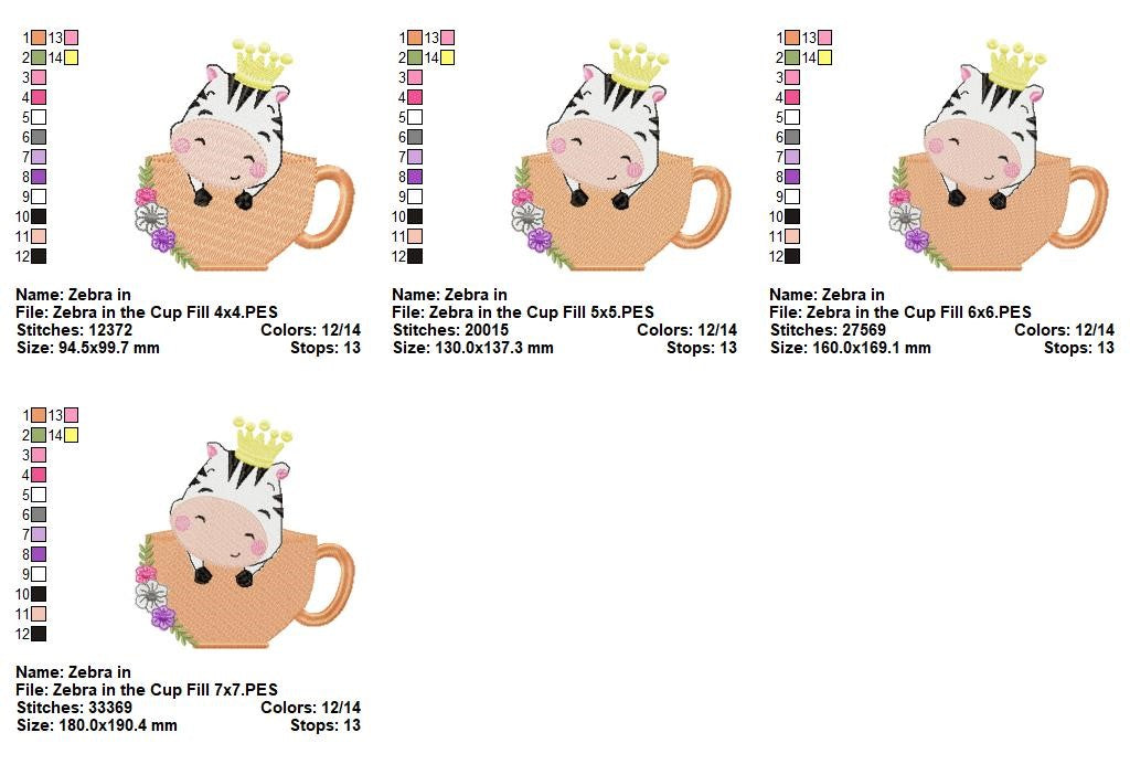 Animals in Teacups Collection - Fill Stitch - Machine Embroidery Design