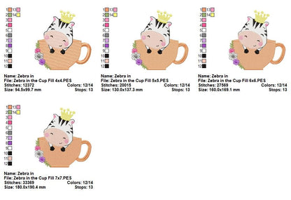 Animals in Teacups Collection - Fill Stitch - Machine Embroidery Design