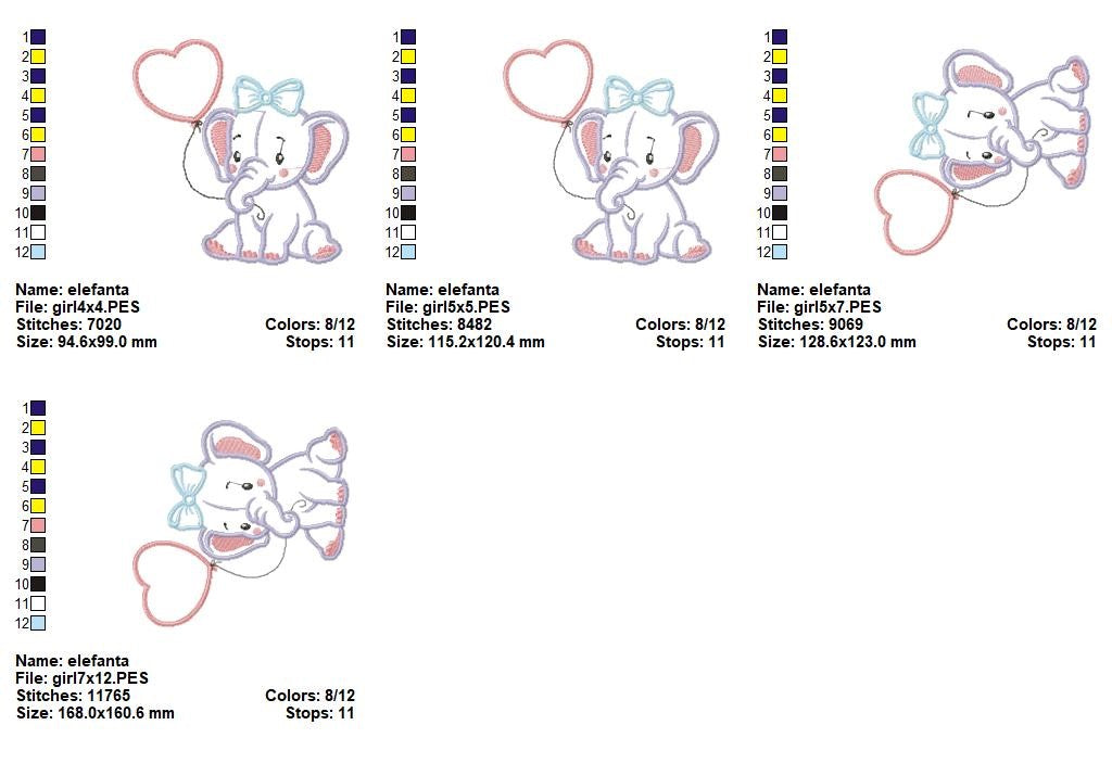 Baby Elephant with Heart Balloon - Appliqué – Machine Embroidery Design