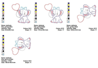 Baby Elephant with Heart Balloon - Appliqué – Machine Embroidery Design