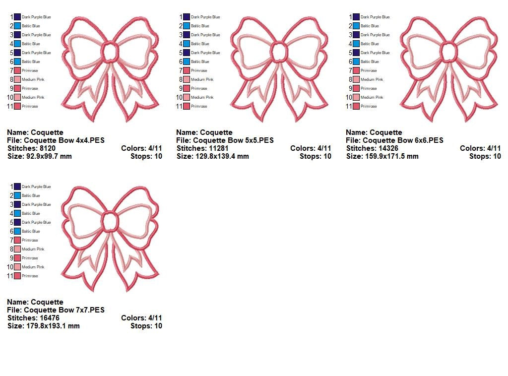🎀 Sweet Coquette Ribbon – Applique – Machine Embroidery Design