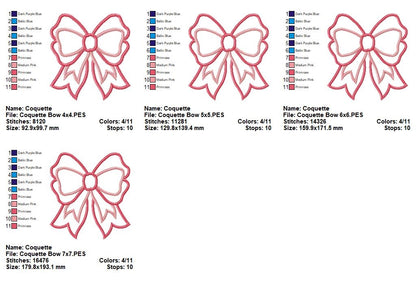 🎀 Sweet Coquette Ribbon – Applique – Machine Embroidery Design