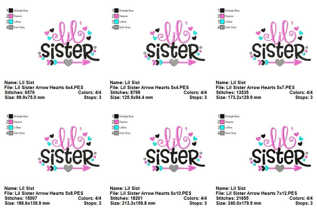 Lil Sister Arrow Hearts – Fill Stitch – Machine Embroidery Design