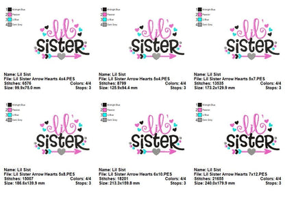 Lil Sister Arrow Hearts – Fill Stitch – Machine Embroidery Design