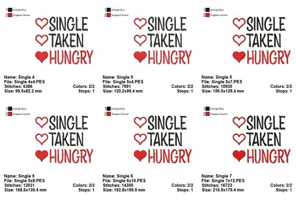 Single Taken Hungry - Fill Stitch - Machine Embroidery Design