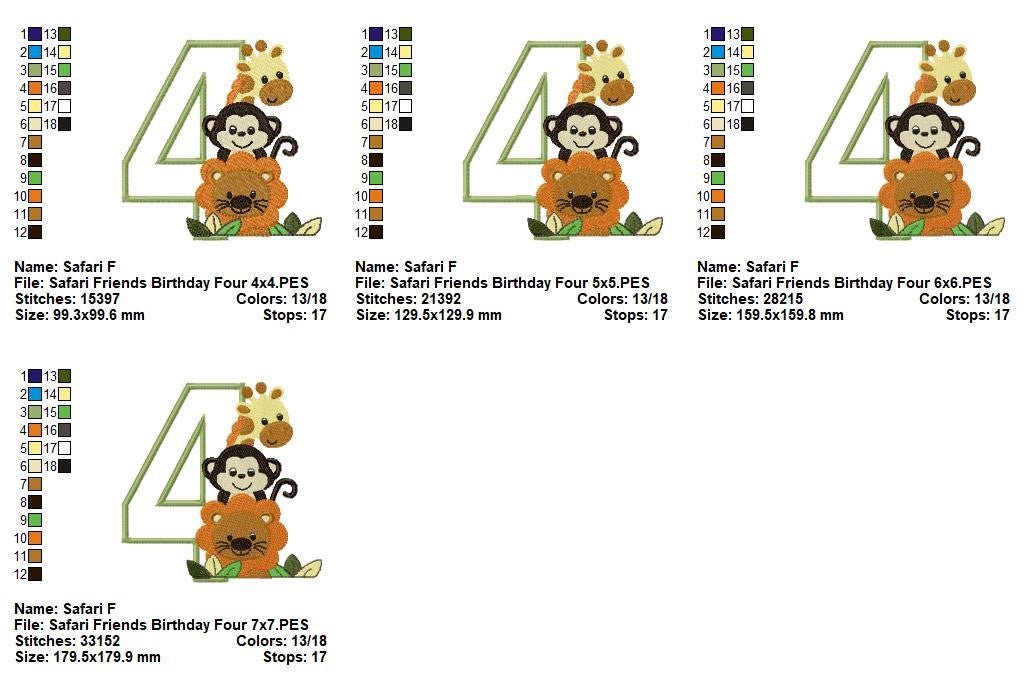 Safari Birthday Numbers 1-11 - Applique - Machine Embroidery Design