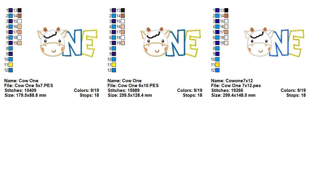 Cow ONE Birthday - Applique – Machine Embroidery Design