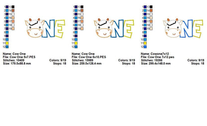 Cow ONE Birthday - Applique – Machine Embroidery Design