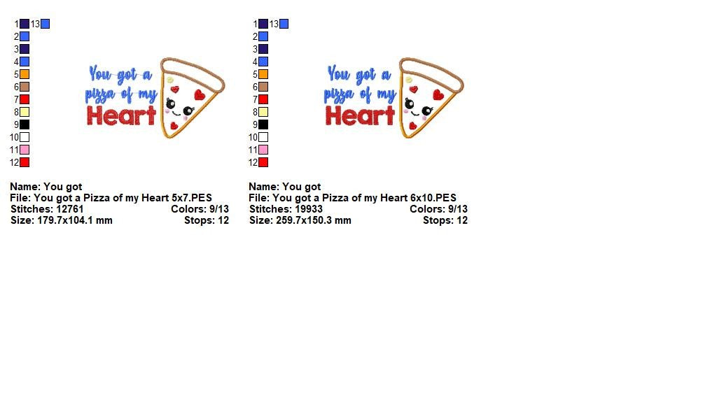 Pizza of My Heart - Appliqué - Machine Embroidery Design